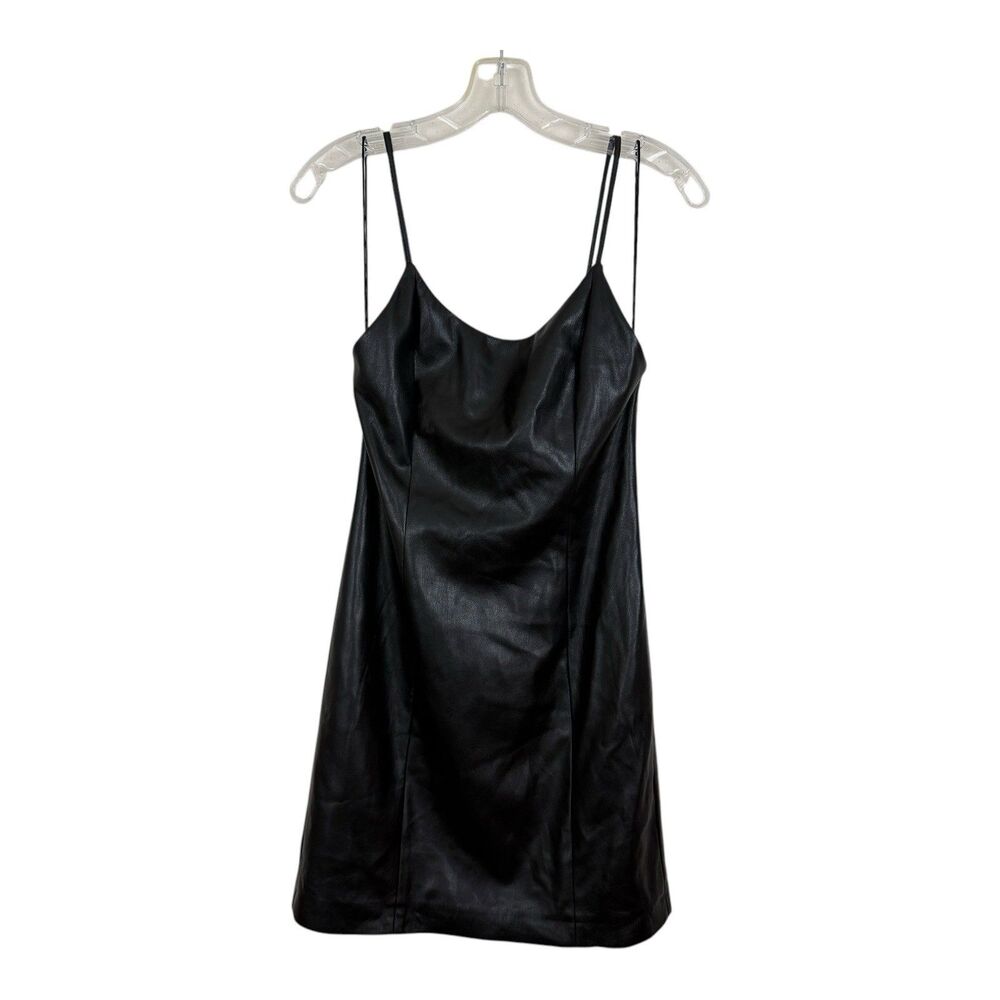 Alice + Olivia Classics Black Faux Leather Dress Sz 6 Spaghetti Straps Zipper